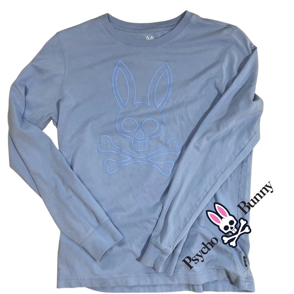 Psycho Bunny Mens Cotton Light Blue Long Sleeve Tee Size 3 XS Trendy Premium